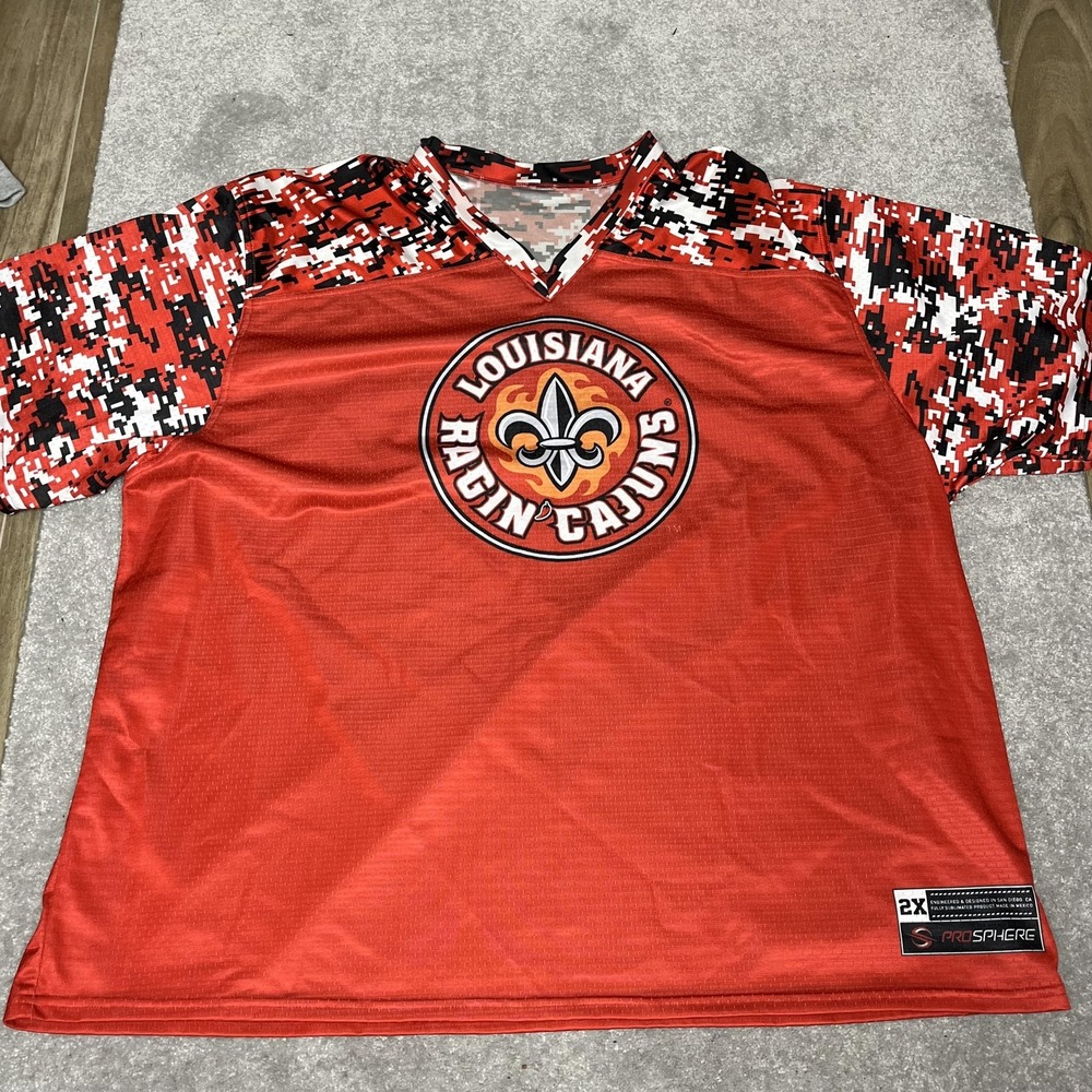 Louisiana Ragin Cajuns Jersey Mens 2XL Red NCAA College Football Camo Sleeves